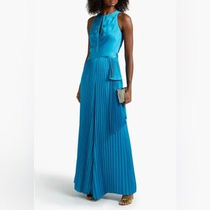 THEIA Satin Pleated Keyhole Jumpsuit